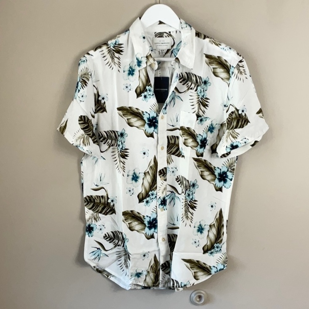 Lucky Brand tropical button down white/brown/blue